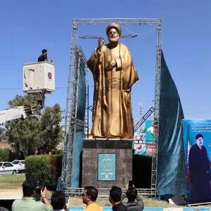 سقوط مجسمه شهید ابراهیم رئیسی در اردبیل