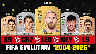 مقایسه ریتینگ رونالدو، مسی، لواندوفسکی، سوارز و نیمار؛ از FIFA 04 تا FC 26