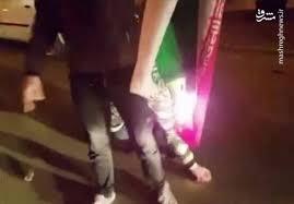 آتش زدن پرچم ایران توسط آشوبگران در همدان