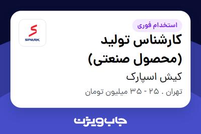  استخدام کارشناس تولید (محصول صنعتی) - آقا در کیش اسپارک
