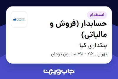 استخدام حسابدار (فروش و مالیاتی) - آقا در بنکداری کیا