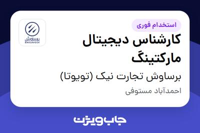  استخدام کارشناس دیجیتال مارکتینگ در برساوش تجارت نیک (تویوتا)