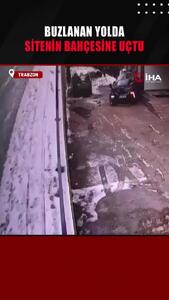 ببینید| سقوط هولناک یک شاسی بلند از جاده یخ زده به داخل حیاط