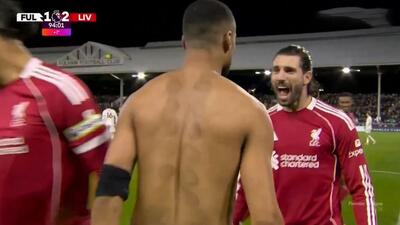 گل دوم لیورپول به فولام (کودی خاکپو در دقیقه 94)