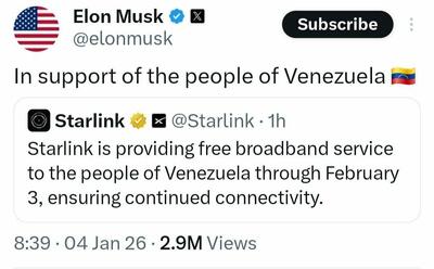 وعده ماسک ؛ اینترنت ماهواره‌ای رایگان برای ساکنان ونزوئلا