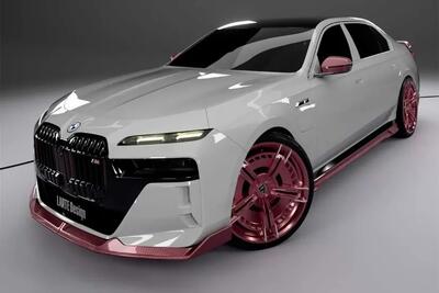 تیونینگ عجیب بی‌ام‌و i7 با لباس صورتی!