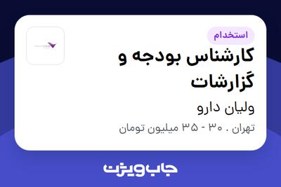  استخدام کارشناس بودجه و گزارشات در ولیان دارو