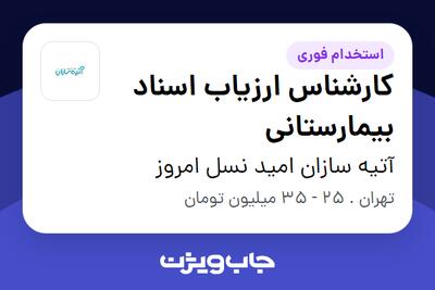  استخدام کارشناس ارزیاب اسناد بیمارستانی در آتیه سازان امید نسل امروز
