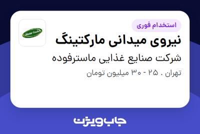  استخدام نیروی میدانی مارکتینگ - آقا در شرکت صنایع غذایی ماسترفوده