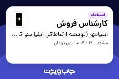  استخدام کارشناس فروش - خانم در ایلیامهر (توسعه ارتباطاتی ایلیا مهر ترشیز)
