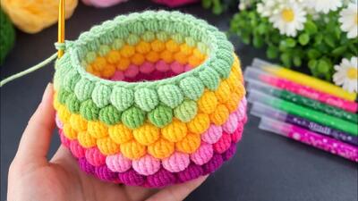  وای! سبد قلاب بافی فوق العاده آسان، بسیار کاربردی و تزئینی | بسازید و بفروشید !