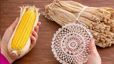 آموزش ساخت ایده های جذاب با برگ ذرت و تور / کاردستی های بازیافتی