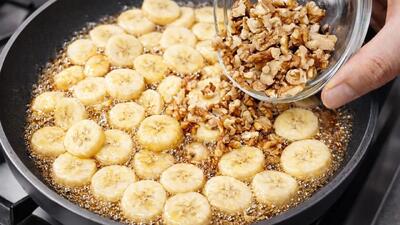  موز و گردو را سرخ کنید / طرز تهیه دسر فرانسوی در ماهیتابه