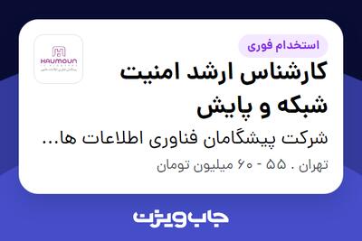  استخدام کارشناس ارشد امنیت شبکه و پایش در شرکت پیشگامان فناوری اطلاعات هامون