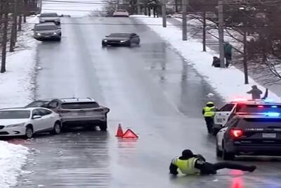 معماری طبیعت؛ زمین برفی پلیس رو به اشهد خوندن انداخت