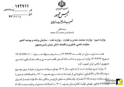 ابلاغ مصوبه تامین ۱۵ درصد برق مصرفی مشترکین صنعتی و تجاری از تجدیدپذیر‌ها