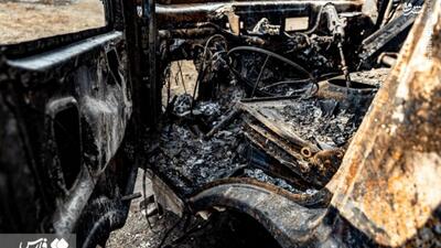 تخریب خودروهای امدادی آتش‌نشانی توسط اغتشاشگران