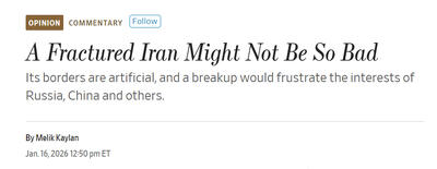 وال استریت ژورنال و نقشه تجزیه ایران: «ایرانِ تجزیه‌شده شاید آن‌قدرها هم بد نباشد»!!