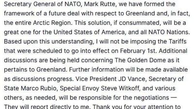  ترامپ از «چارچوب توافق آینده» برای گرینلند با ناتو خبر داد