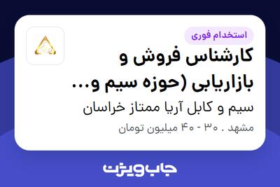  استخدام کارشناس فروش و بازاریابی (حوزه سیم و کابل) در سیم و کابل آریا ممتاز خراسان