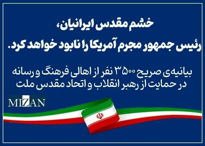 بیانیه‌ صریح ۳۵۰۰ نفر از اهالی فرهنگ و رسانه در حمایت از رهبر انقلاب و اتحاد مقدس ملت/ اسامی از  حسین شریعتمداری و  الیاس حضرتی تا سحر امامی