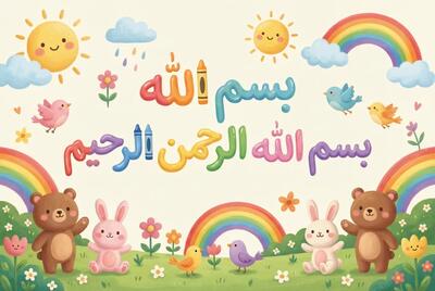  مجموعه زیبا از طرح بسم الله الرحمن الرحیم کودکانه