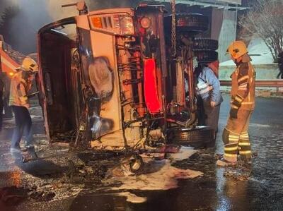 تصادف سمند و خودروی حمل سوخت سیار