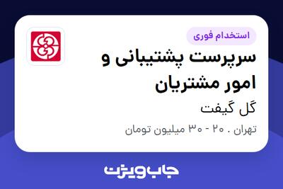  استخدام سرپرست پشتیبانی و امور مشتریان در گل گیفت