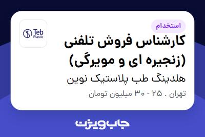  استخدام کارشناس فروش تلفنی (زنجیره ای و مویرگی) - خانم در هلدینگ طب پلاستیک نوین