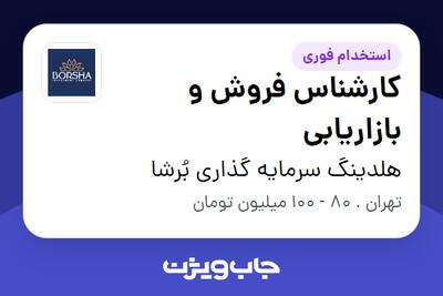  استخدام کارشناس فروش و بازاریابی در هلدینگ سرمایه گذاری بُرشا