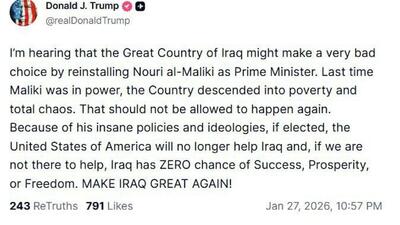  ترامپ نسبت به بازگشت مالکی به عنوان نخست وزیر عراق هشدار داد
