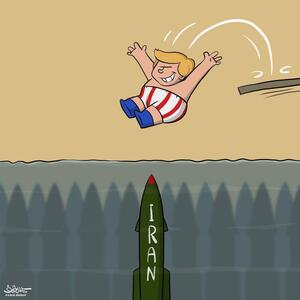 تهدیدات جنگی ترامپ علیه ایران از نگاه کاریکاتوریست یمنی