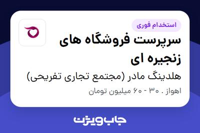  استخدام سرپرست فروشگاه های زنجیره ای در هلدینگ مادر (مجتمع تجاری تفریحی)