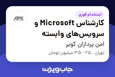  استخدام کارشناس Microsoft و سرویس‌های وابسته در امن پردازان کویر