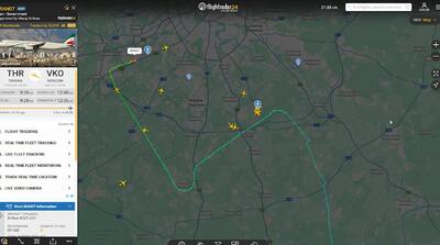 تصاویر راداری پرواز شبانه هواپیمای ریاست جمهوری از تهران به مسکو