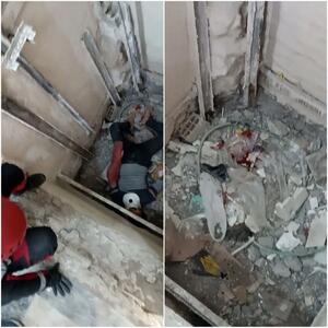 نجات کارگر از چاه یک آسانسور در بلوار حجاب مشهد