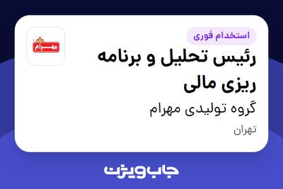  استخدام رئیس تحلیل و برنامه ریزی مالی در گروه تولیدی مهرام