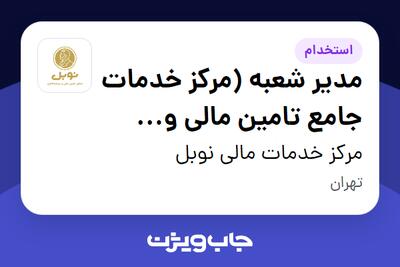  استخدام مدیر شعبه (مرکز خدمات جامع تامین مالی و سرمایه گذاری) در مرکز خدمات مالی نوبل