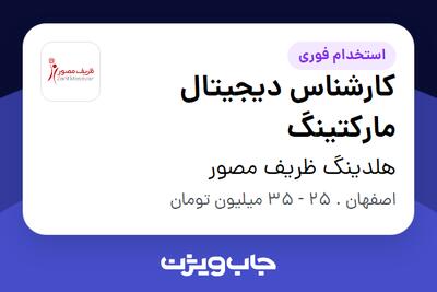  استخدام کارشناس دیجیتال مارکتینگ در هلدینگ ظریف مصور