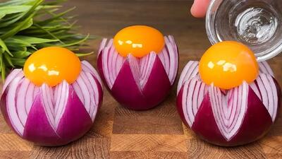  طرز تهیه تخم مرغ پیاز شکم پر رستورانی / ناهار سریع و خوشمزه