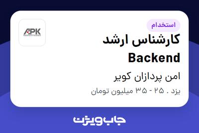  استخدام کارشناس ارشد Backend در امن پردازان کویر