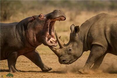 قلمرو حیوانات؛ اسب آبی انقد دهنشو وا کرد تا کرگدن به حسابش رسید