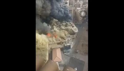  آتش‌سوزی مهیب بازار جنت‌آباد از نمای بالا