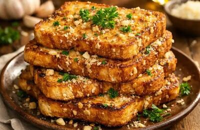  طرز تهیه تست فرانسوی برشته با عطر سیر و پنیر پارمسان