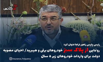  ئیس پلیس راهور فراجا عنوان کرد رونمایی ازپلاک سبز خودروهای برقی و هیبرید/ احیای مصوبه دولت برای واردات خودروهای زیر ۵ سال