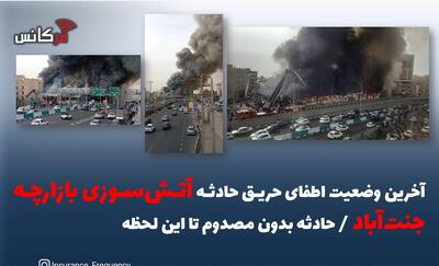 آخرین وضعیت اطفای حریق حادثه آتش‌سوزی بازارچه جنت‌آباد / حادثه بدون مصدوم تا این لحظه