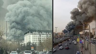 فیلم و عکس ها / آتش سوزی بزرگ در جنت آباد / دود سیاه آسمان تهران را گرفت / بازارچه محله خاکستر شد