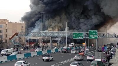 آتش‌سوزی گسترده در بازاچه جنت‌آباد تهران + ویدئو