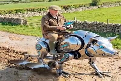  کشاورزی نوین؛ خوک شخم زن ساختن سوارش میشن عین موتور زمینو رنده میکنه