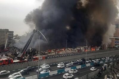 حریق بسیار گسترده یک بازارچه در جنت آباد تهران